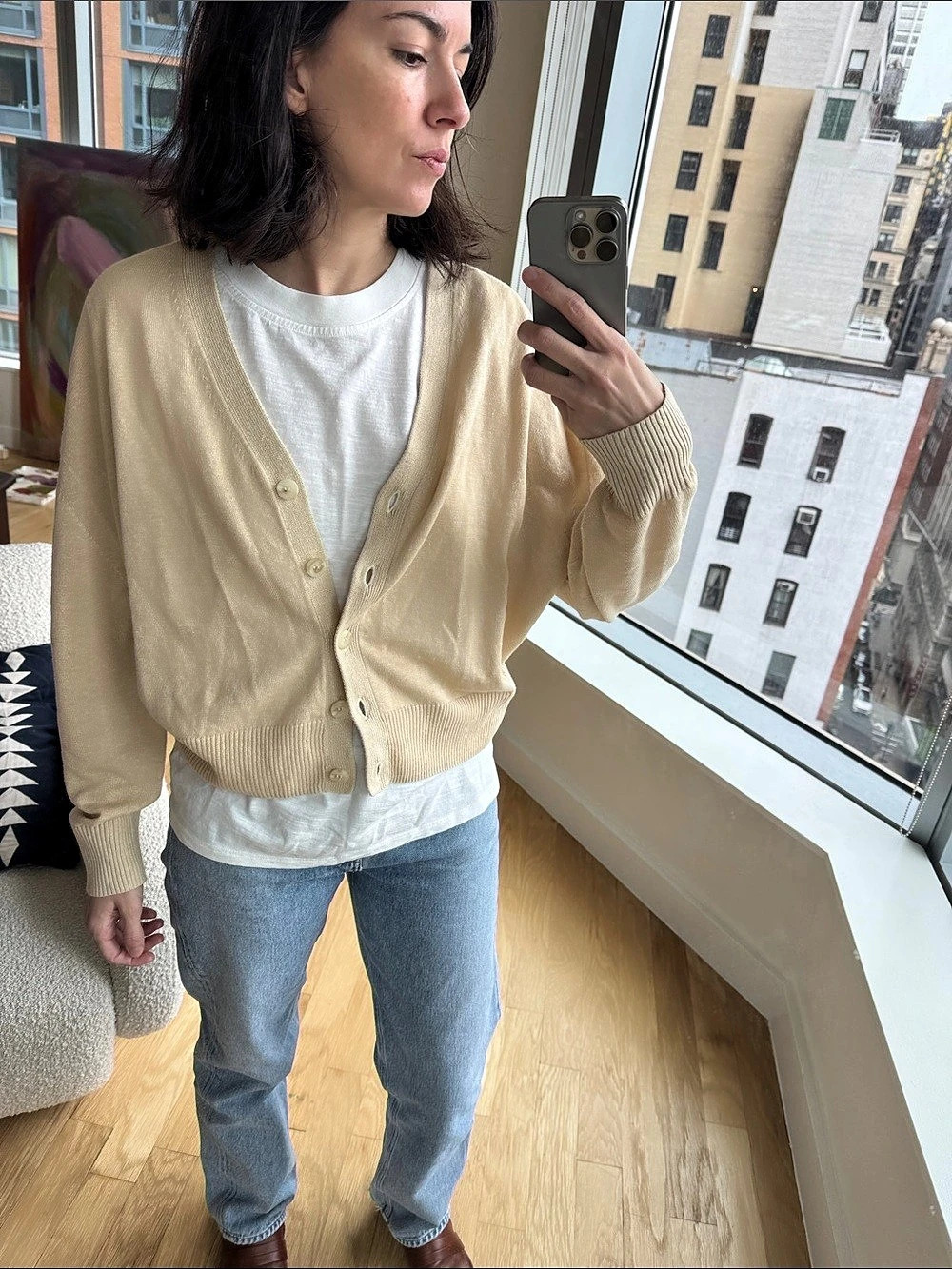 Apiece Apart Linen Cotton Cardigan in Beige